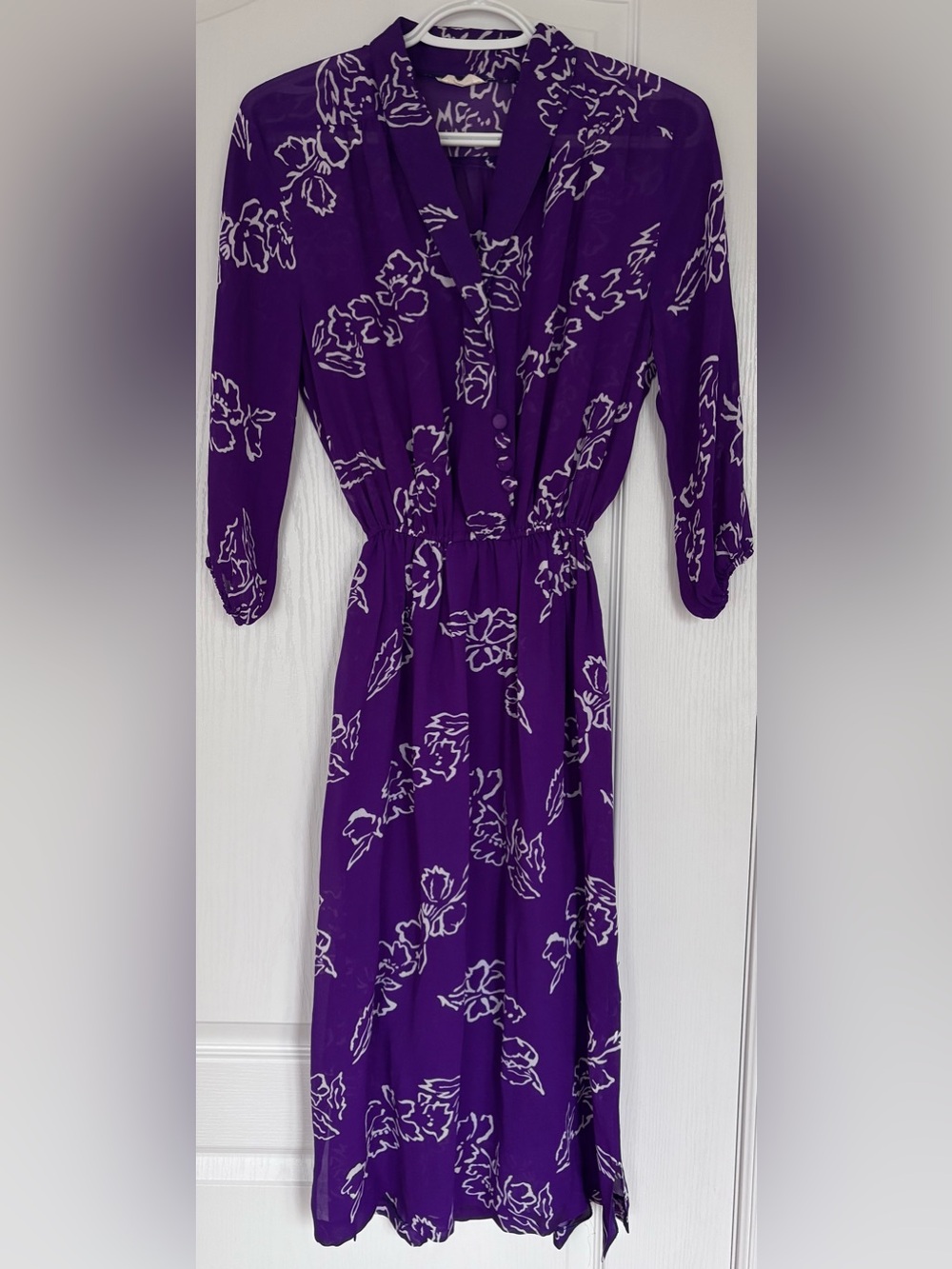 Vintage Garde-Robe Purple Floral Long-Sleeve Midi Dress